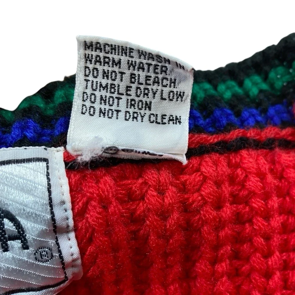 Vintage Manisha Knit Sweater Vest M Red Blue Green Black Striped Acrylic 80s/90s